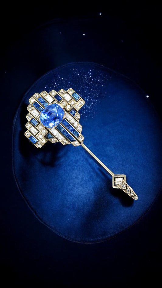 Cartier, Sapphire Diamond Jabot Brooch, GIA