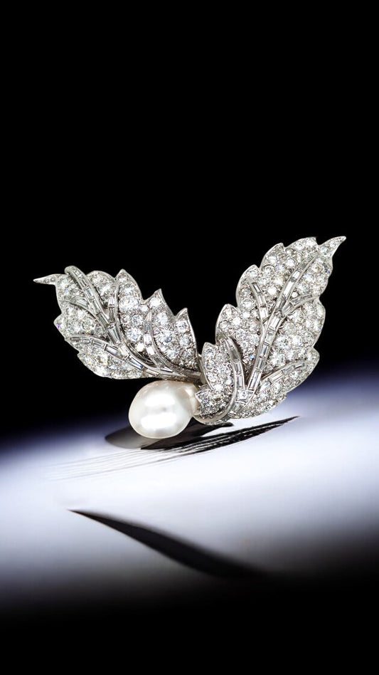 David Webb, Platinum Pearl Diamond Brooch