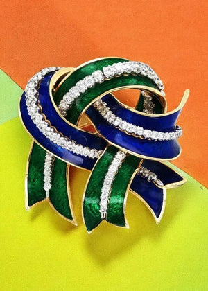 David Webb, 18K Gold Enamel Diamond Brooch