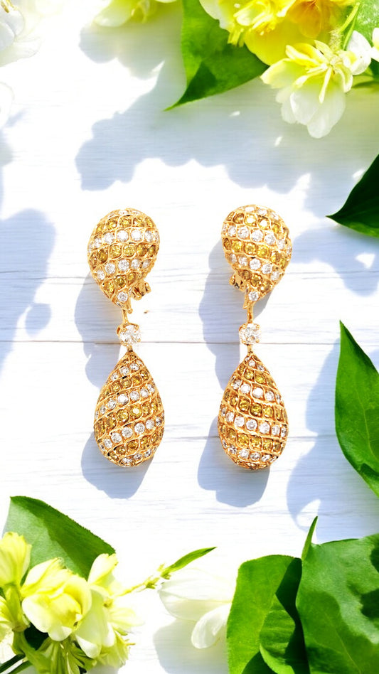 Reza, 18K Gold Yellow Diamond Diamond Earrings, GIA
