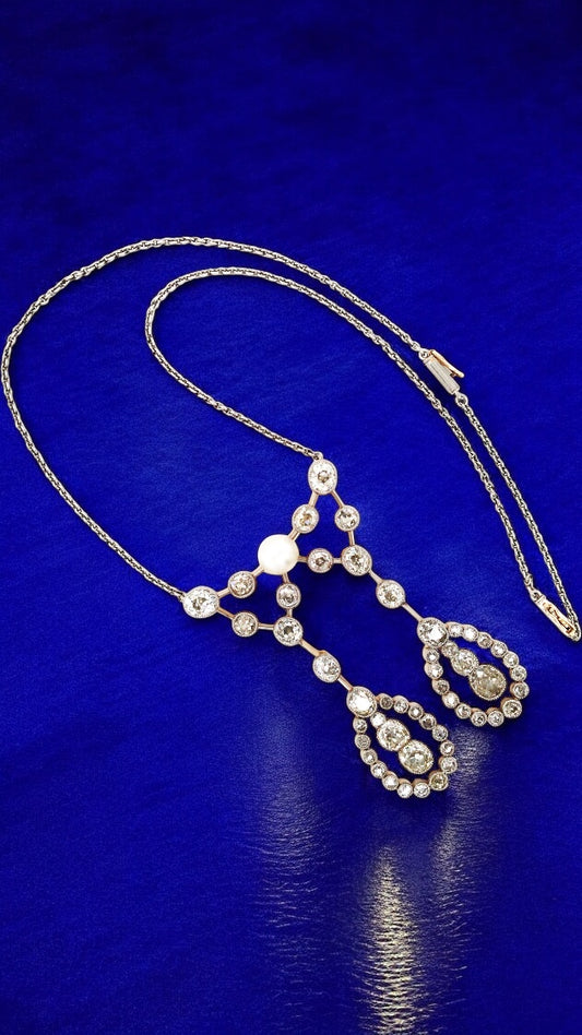 Edwardian Natural Pearl Diamond Necklace