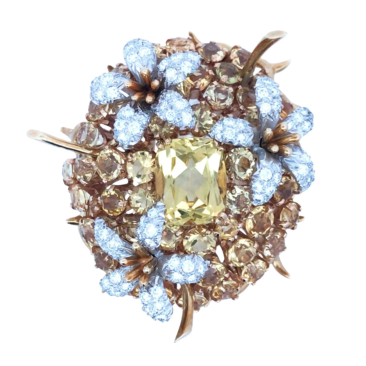 Tiffany Schlumberger, 18K Gold Yellow Sapphire Diamond Brooch Tiffany