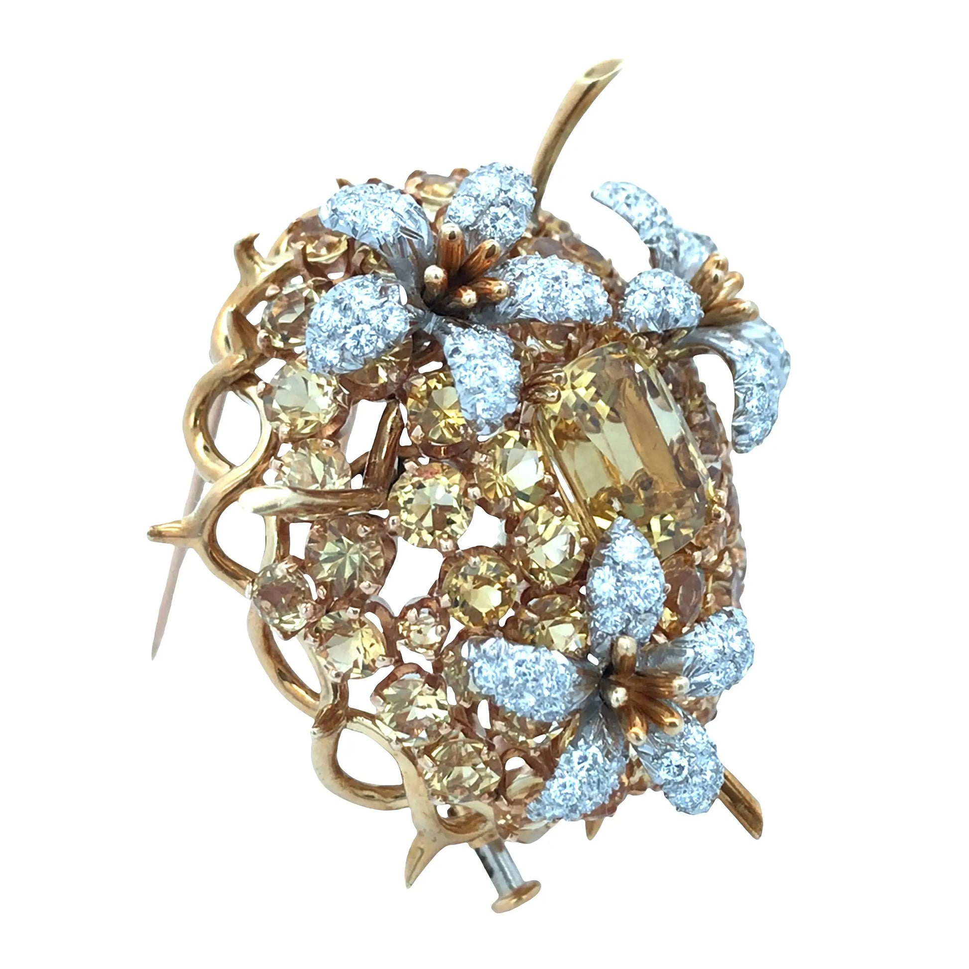 Tiffany Schlumberger, 18K Gold Yellow Sapphire Diamond Brooch Tiffany