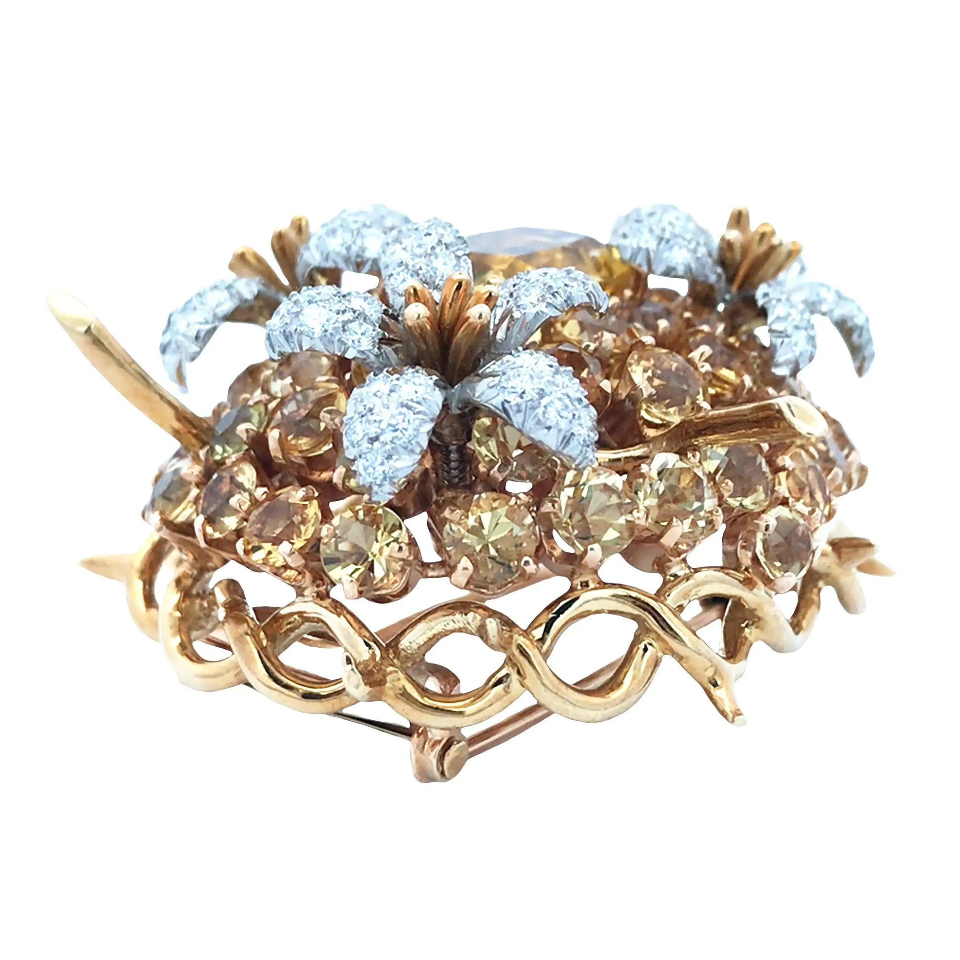 Tiffany Schlumberger, 18K Gold Yellow Sapphire Diamond Brooch Tiffany