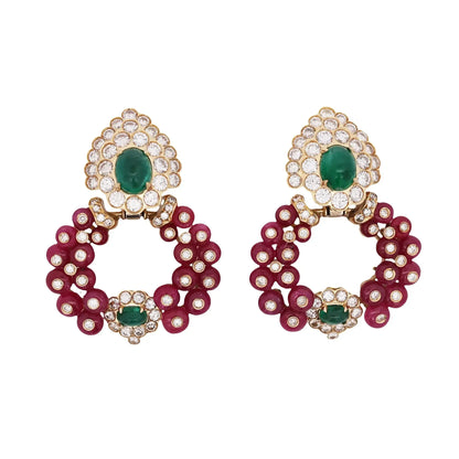 18K Gold Cabochon Ruby Emerald and Diamond Earrings Lueur Jewelry