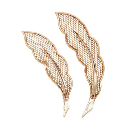 Van Cleef & Arpels, Pair of 18K Gold Feather Brooches VCA