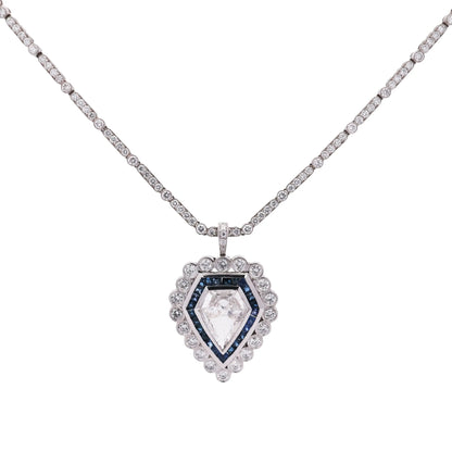 Art Deco Platinum Sapphire 2.61ct Diamond Pendant Necklace, GIA Lueur Jewelry