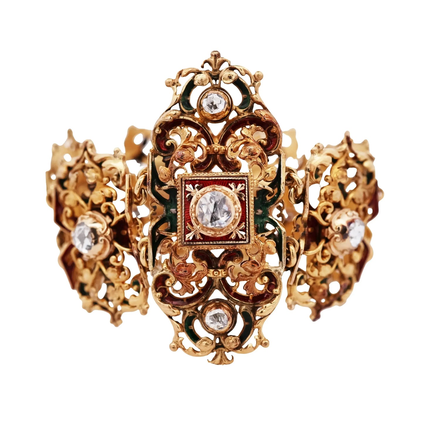 Antique 14K Gold Enamel Diamond Bracelet Lueur Jewelry