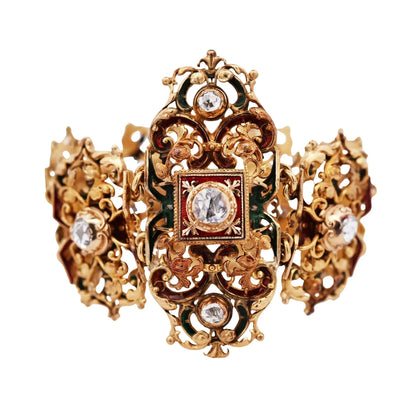 Antique 14K Gold Enamel Diamond Bracelet Lueur Jewelry