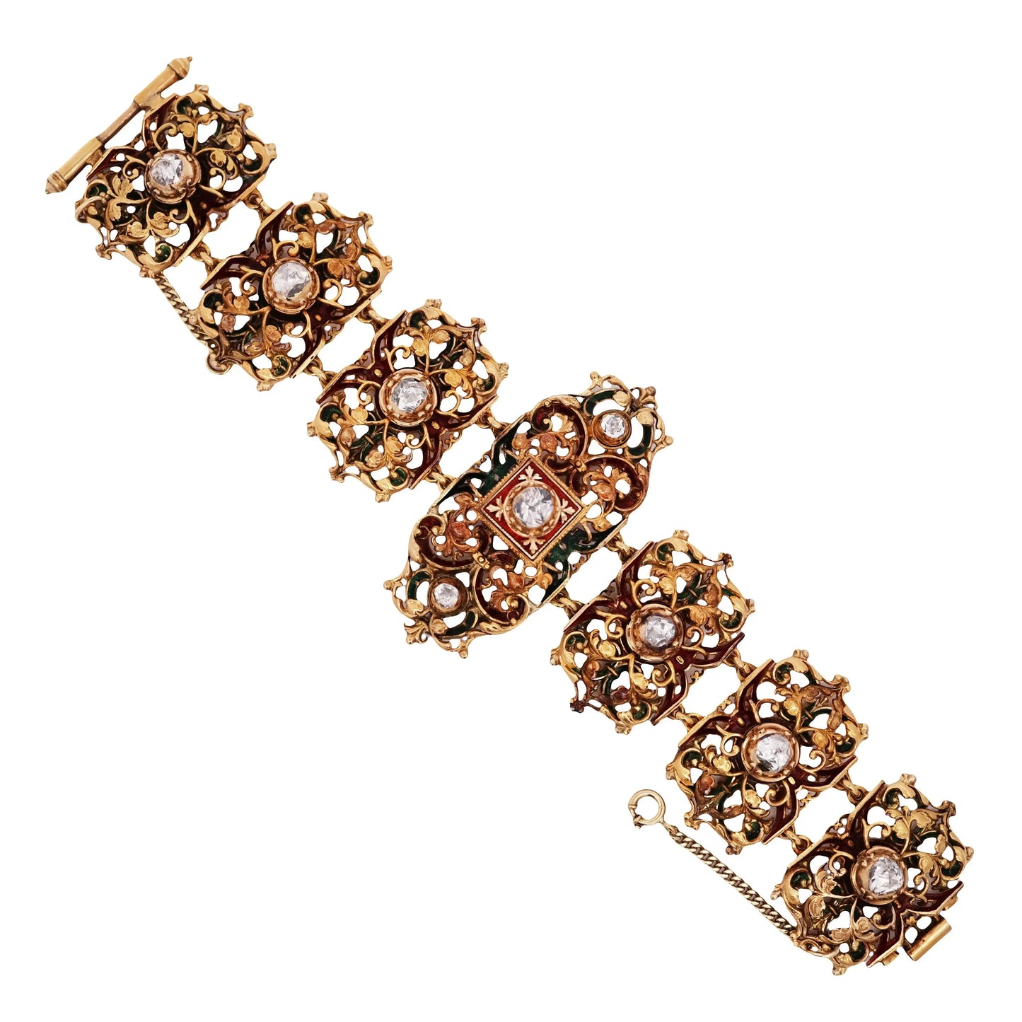 Antique 14K Gold Enamel Diamond Bracelet Lueur Jewelry