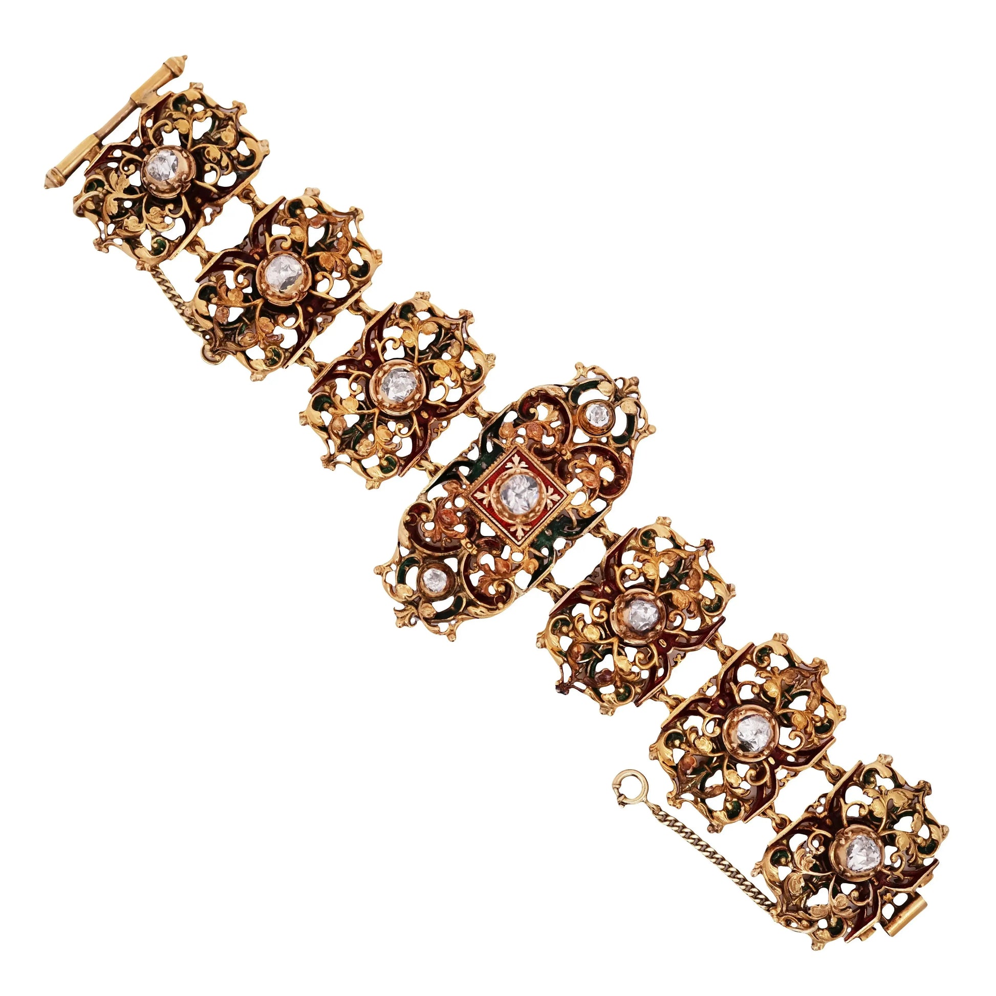 Antique 14K Gold Enamel Diamond Bracelet Lueur Jewelry