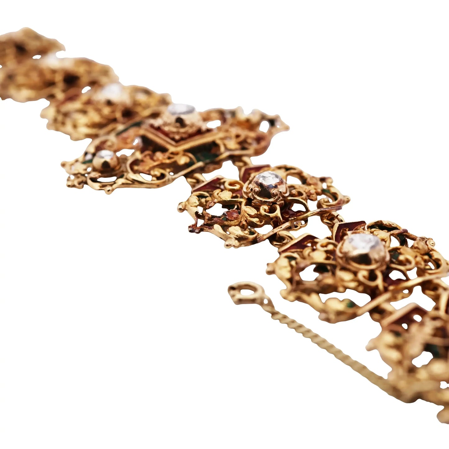 Antique 14K Gold Enamel Diamond Bracelet Lueur Jewelry