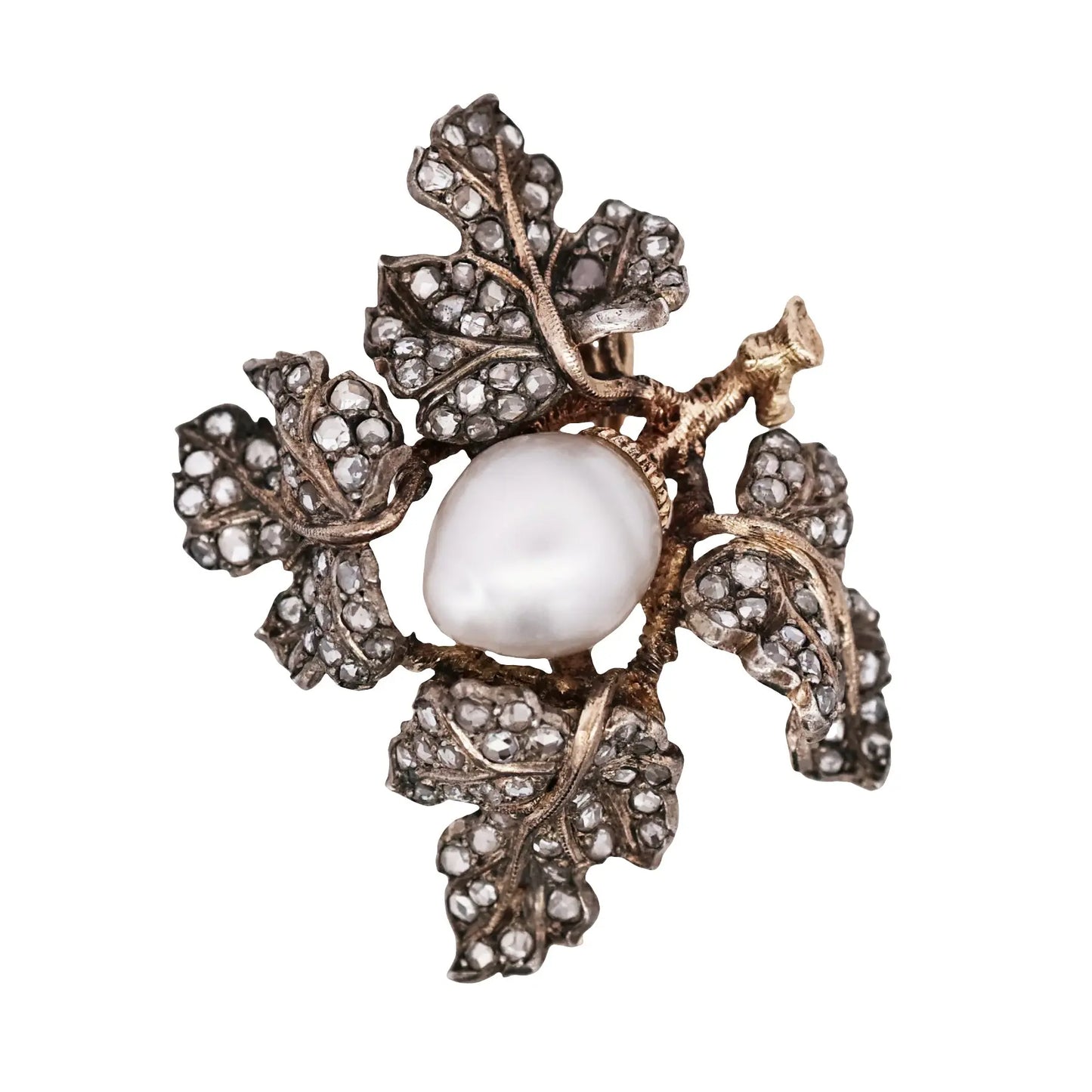 Buccellati, Silver-top-Gold Diamond Pearl Brooch Buccellati