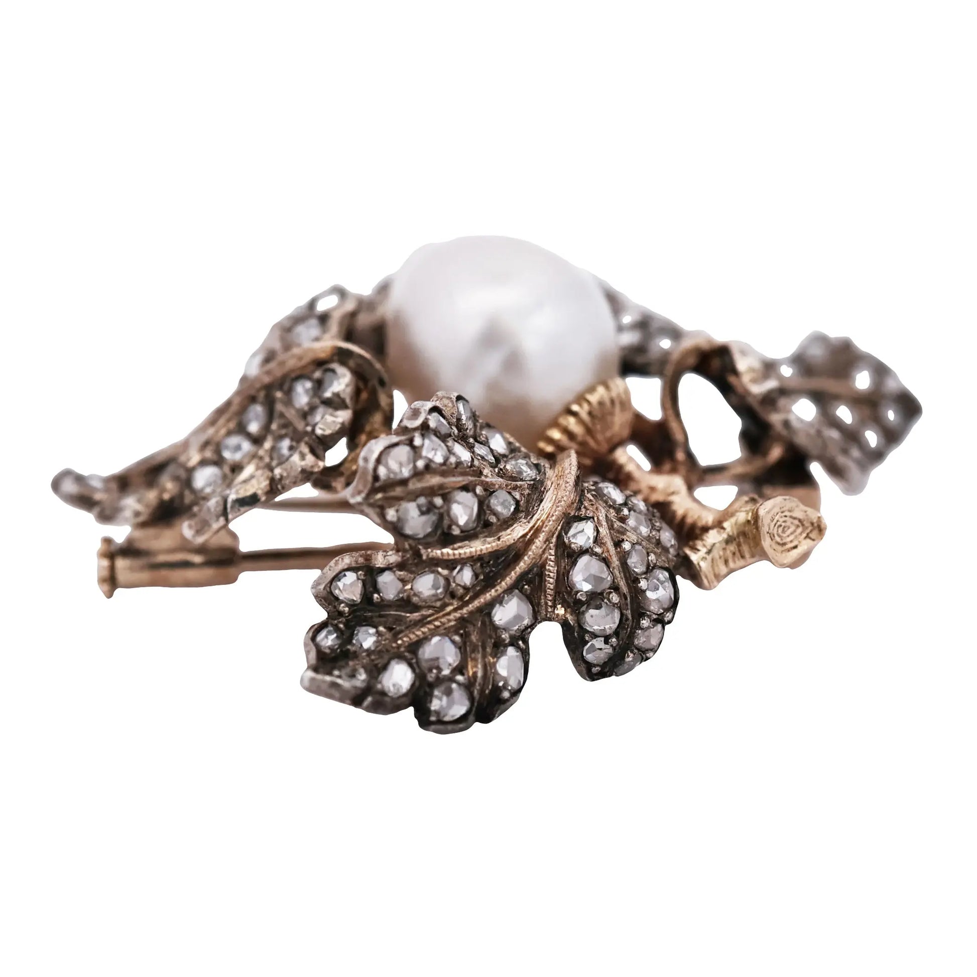 Buccellati, Silver-top-Gold Diamond Pearl Brooch Buccellati
