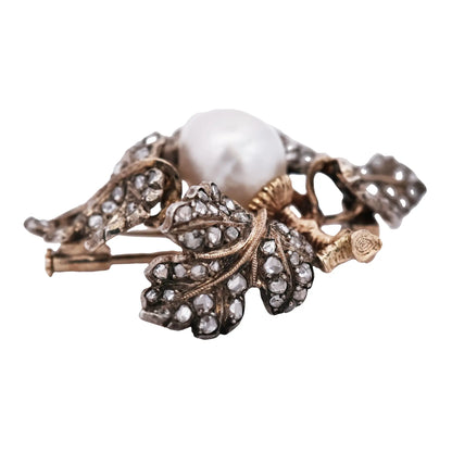Buccellati, Silver-top-Gold Diamond Pearl Brooch Buccellati