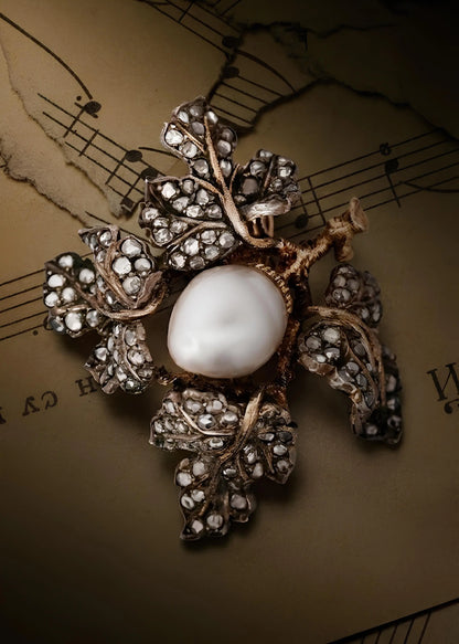 Buccellati, Silver-top-Gold Diamond Pearl Brooch Buccellati