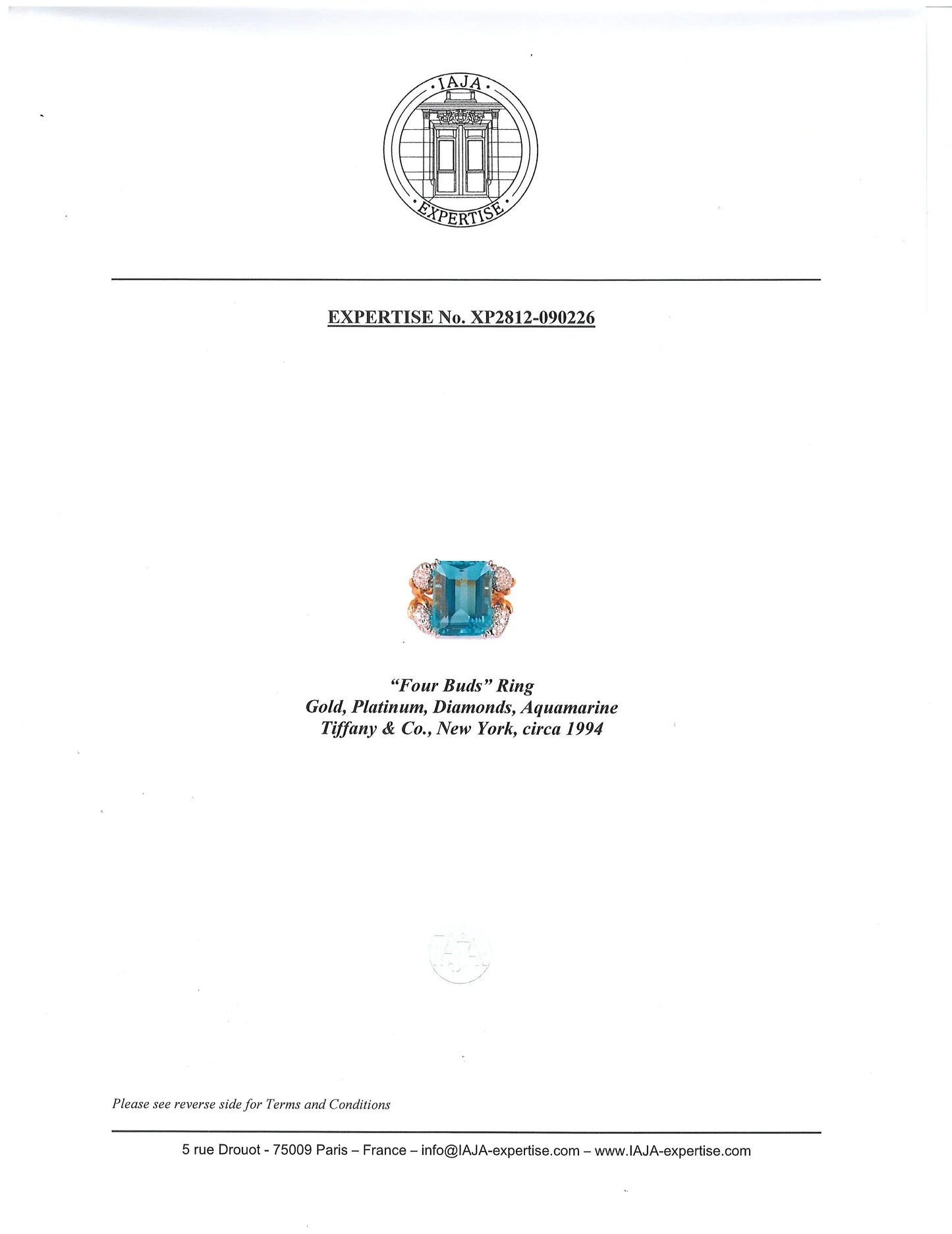 Tiffany Schlumberger, 18K Gold Aquamarine Diamond Ring, IAJA Tiffany