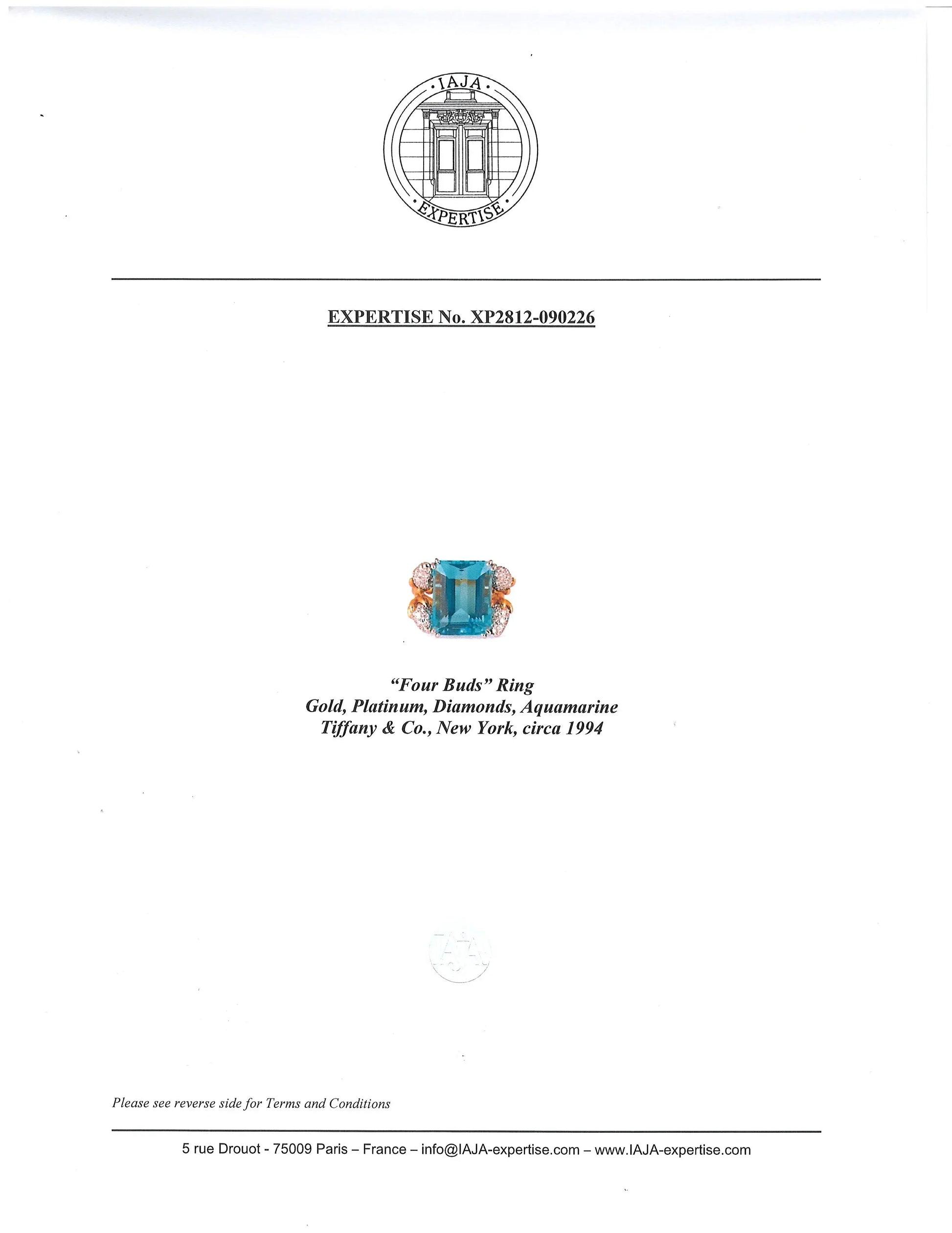 Tiffany Schlumberger, 18K Gold Aquamarine Diamond Ring, IAJA Tiffany