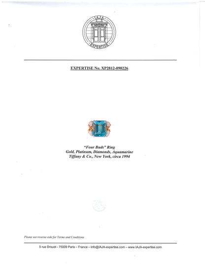 Tiffany Schlumberger, 18K Gold Aquamarine Diamond Ring, IAJA Tiffany