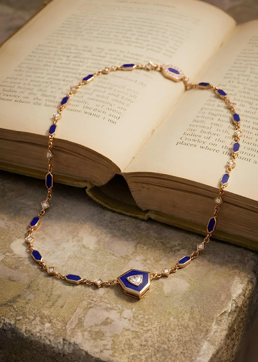 Illario, 18K Gold Lapis Lazuli Diamond Necklace Lueur Jewelry