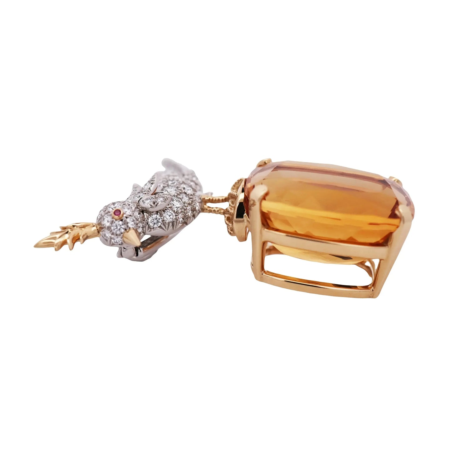 Tiffany, 18K Gold Citrine Diamond Bird-on-Stone Brooch Tiffany