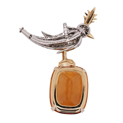Tiffany, 18K Gold Citrine Diamond Bird-on-Stone Brooch Tiffany