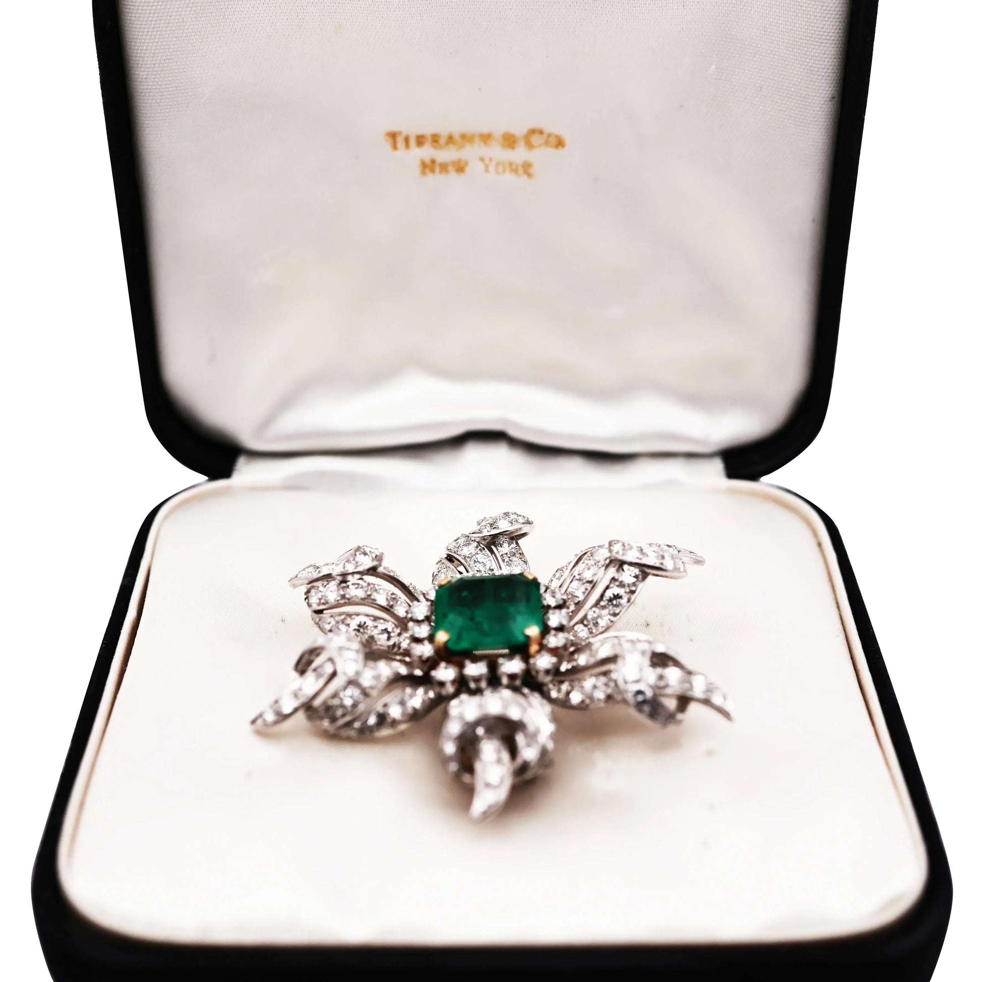 Tiffany Schlumberger, 18K Gold Emerald Diamond Brooch Tiffany
