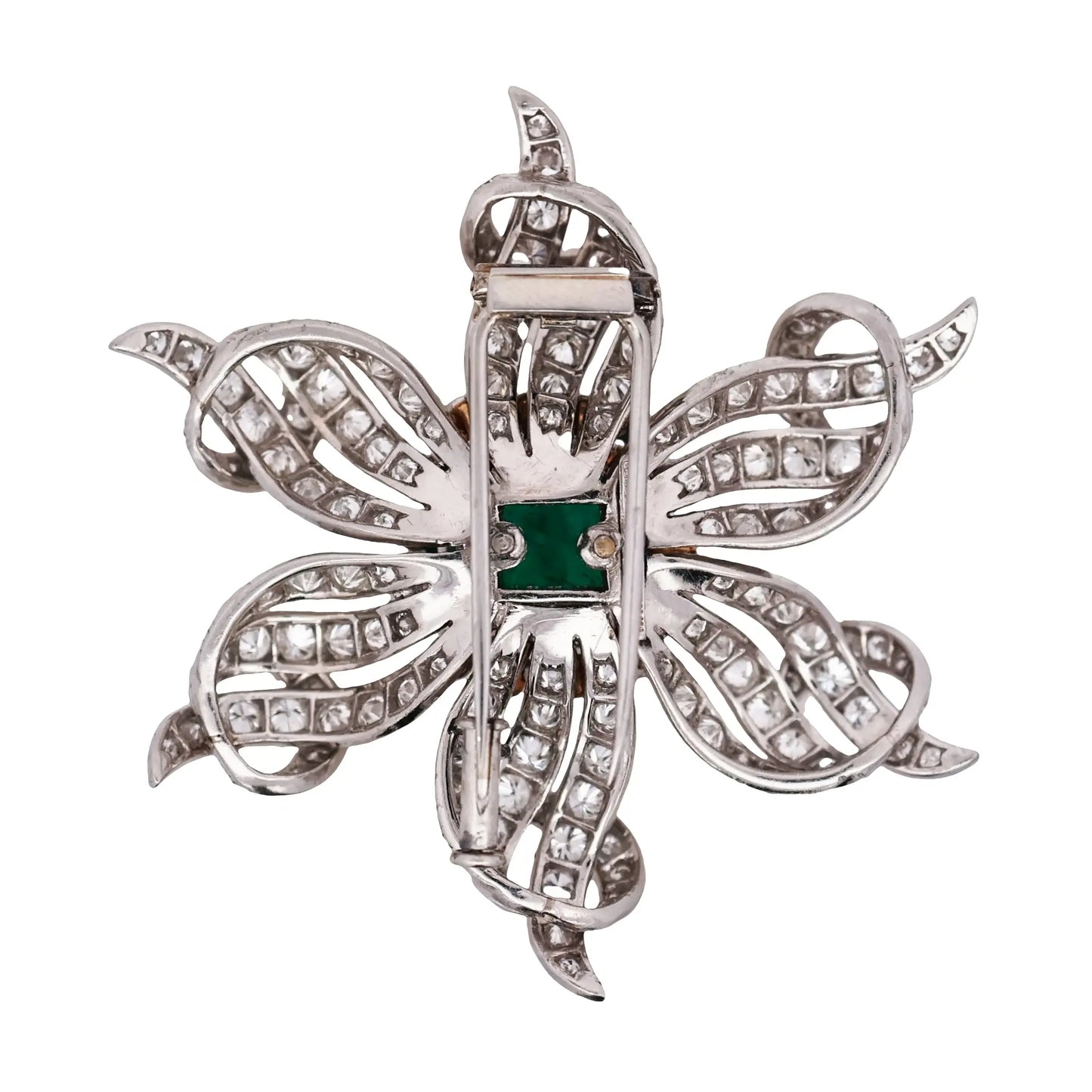 Tiffany Schlumberger, 18K Gold Emerald Diamond Brooch Tiffany
