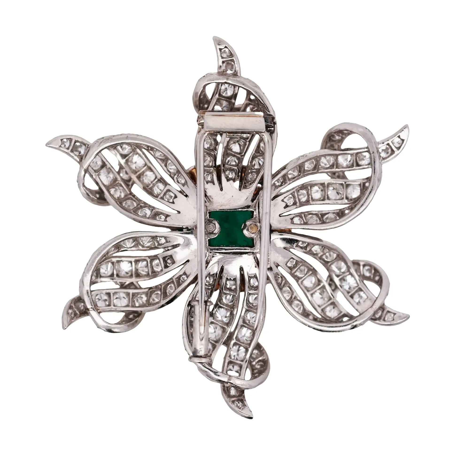 Tiffany Schlumberger, 18K Gold Emerald Diamond Brooch Tiffany