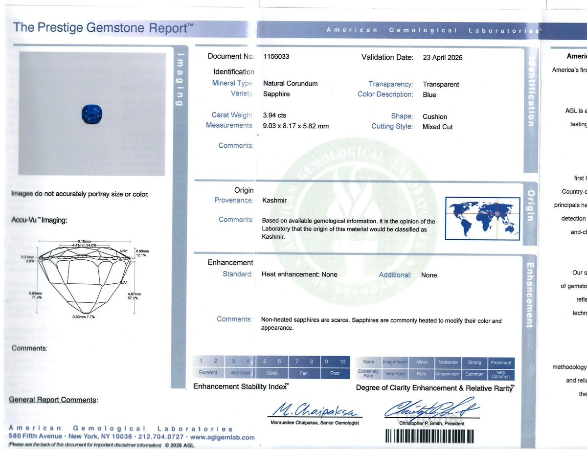 Platinum 3.94ct Kashmir Sapphire Diamond Ring, SSEF, AGL, Gubelin