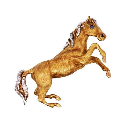 Tiffany, 18K Gold Enamel Horse Brooch Tiffany