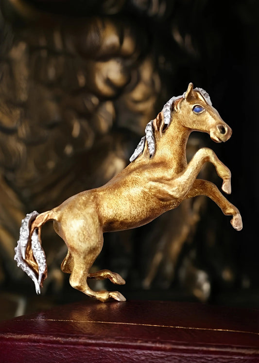 Tiffany, 18K Gold Enamel Horse Brooch Tiffany