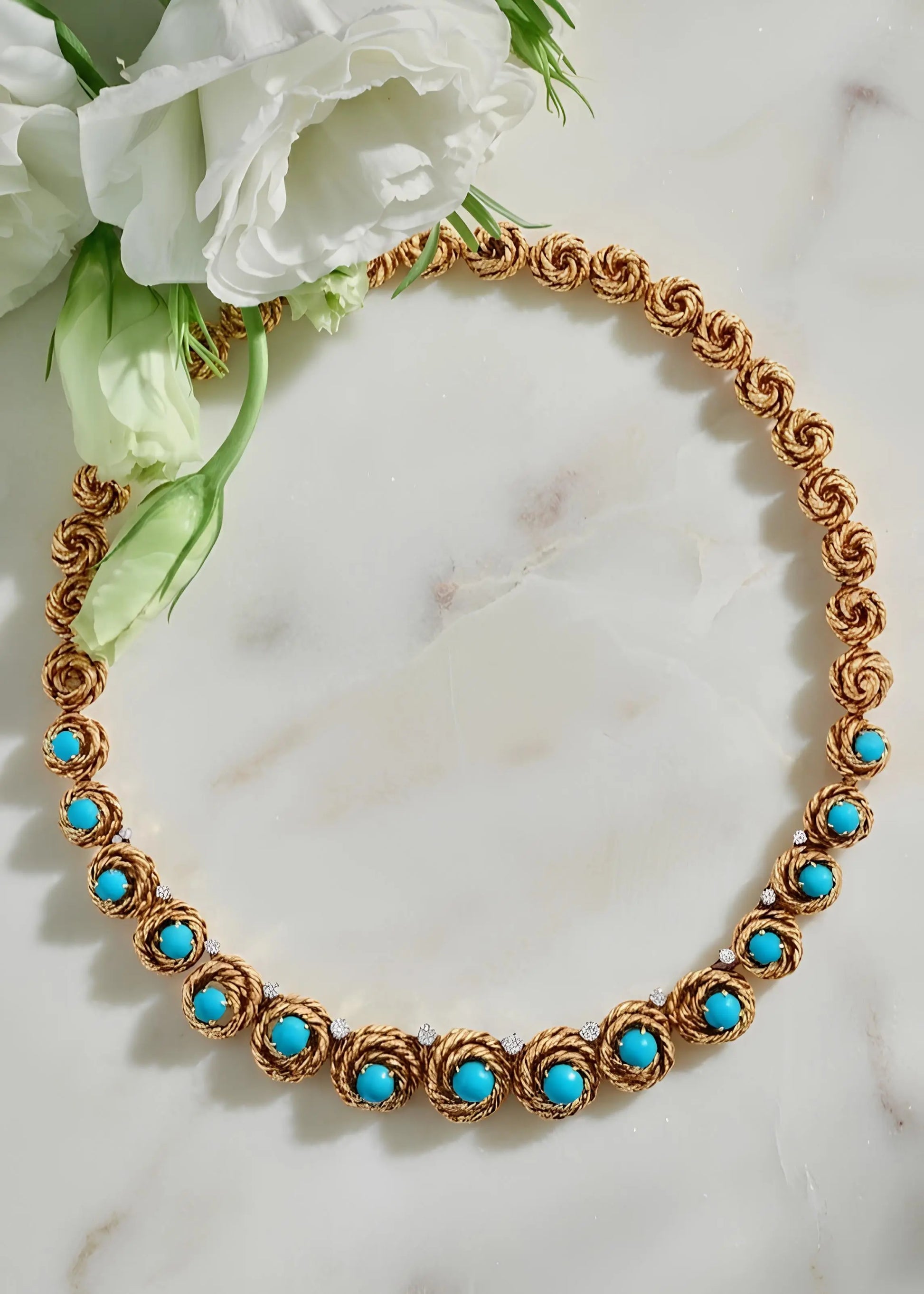 Van Cleef & Arpels, 18K Gold Turquoise Diamond Necklace VCA