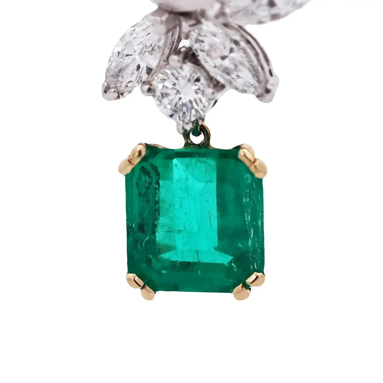 4.10ct, 3.66ct Colombia Minor Emerald Diamond Earrings, AGL Lueur Jewelry