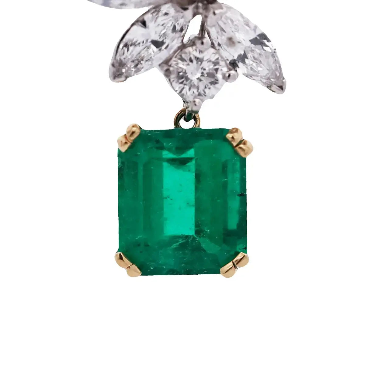 4.10ct, 3.66ct Colombia Minor Emerald Diamond Earrings, AGL Lueur Jewelry