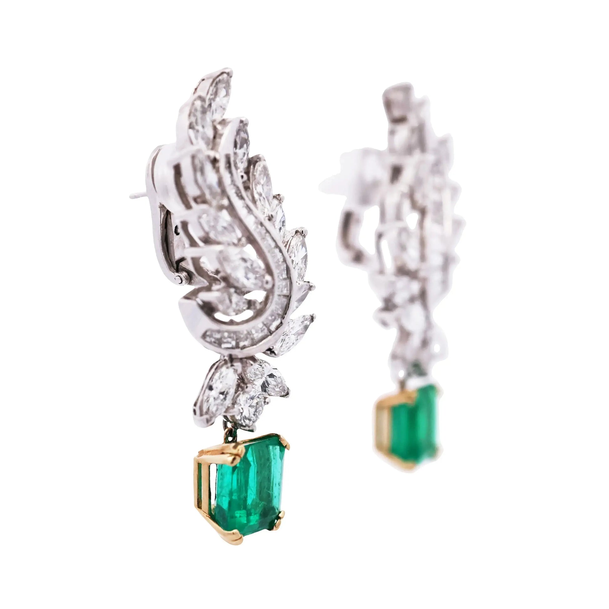 4.10ct, 3.66ct Colombia Minor Emerald Diamond Earrings, AGL Lueur Jewelry