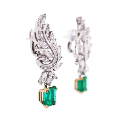 4.10ct, 3.66ct Colombia Minor Emerald Diamond Earrings, AGL Lueur Jewelry