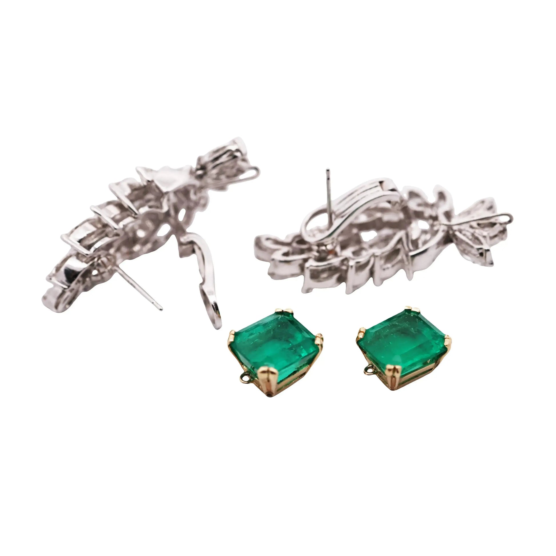 4.10ct, 3.66ct Colombia Minor Emerald Diamond Earrings, AGL Lueur Jewelry