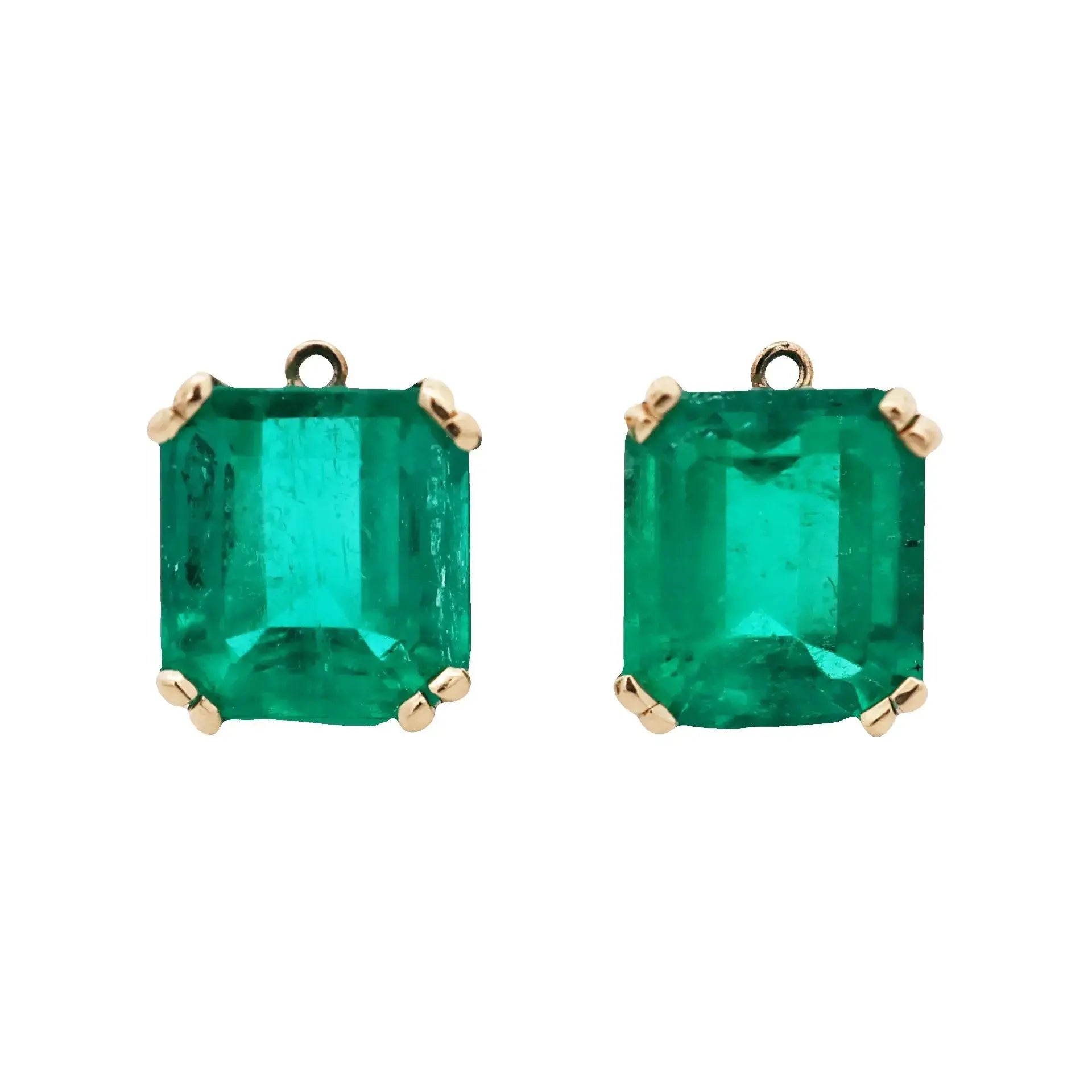 4.10ct, 3.66ct Colombia Minor Emerald Diamond Earrings, AGL Lueur Jewelry