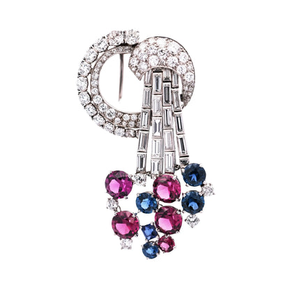Cartier, Platinum Sapphire Garnet Diamond Brooch Cartier