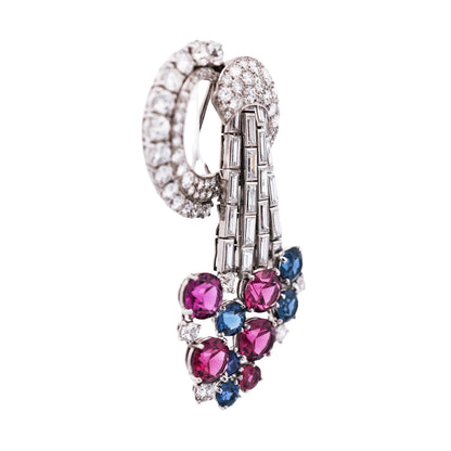 Cartier, Platinum Sapphire Garnet Diamond Brooch Cartier