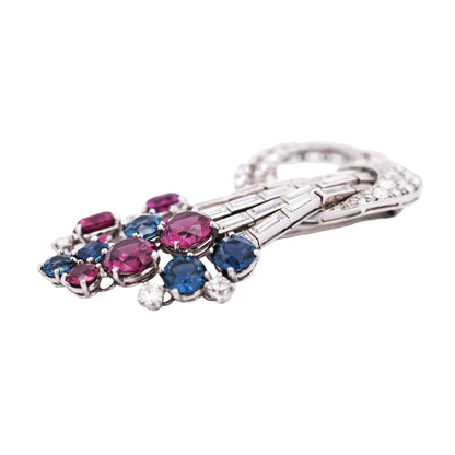 Cartier, Platinum Sapphire Garnet Diamond Brooch Cartier