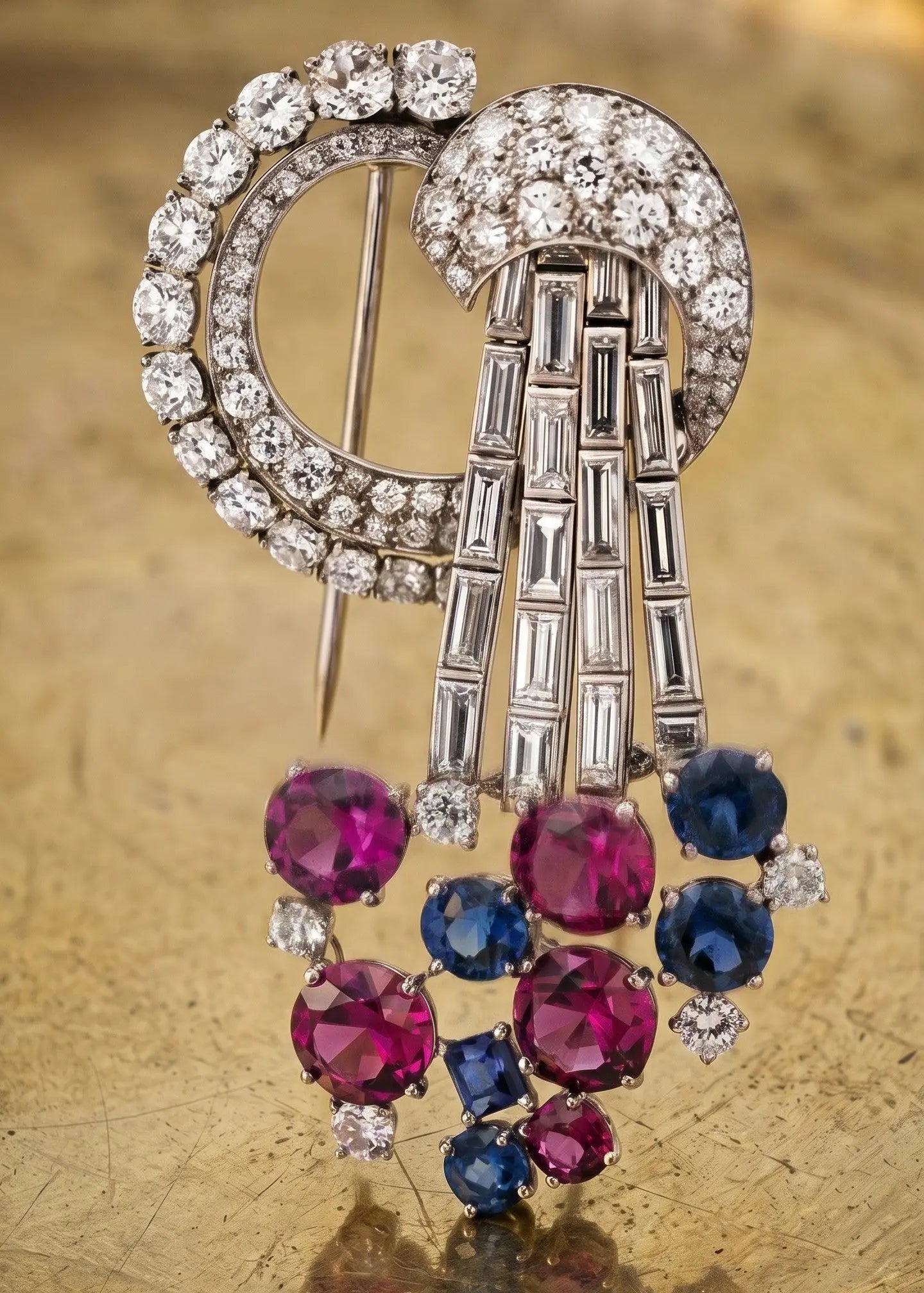 Cartier, Platinum Sapphire Garnet Diamond Brooch Cartier