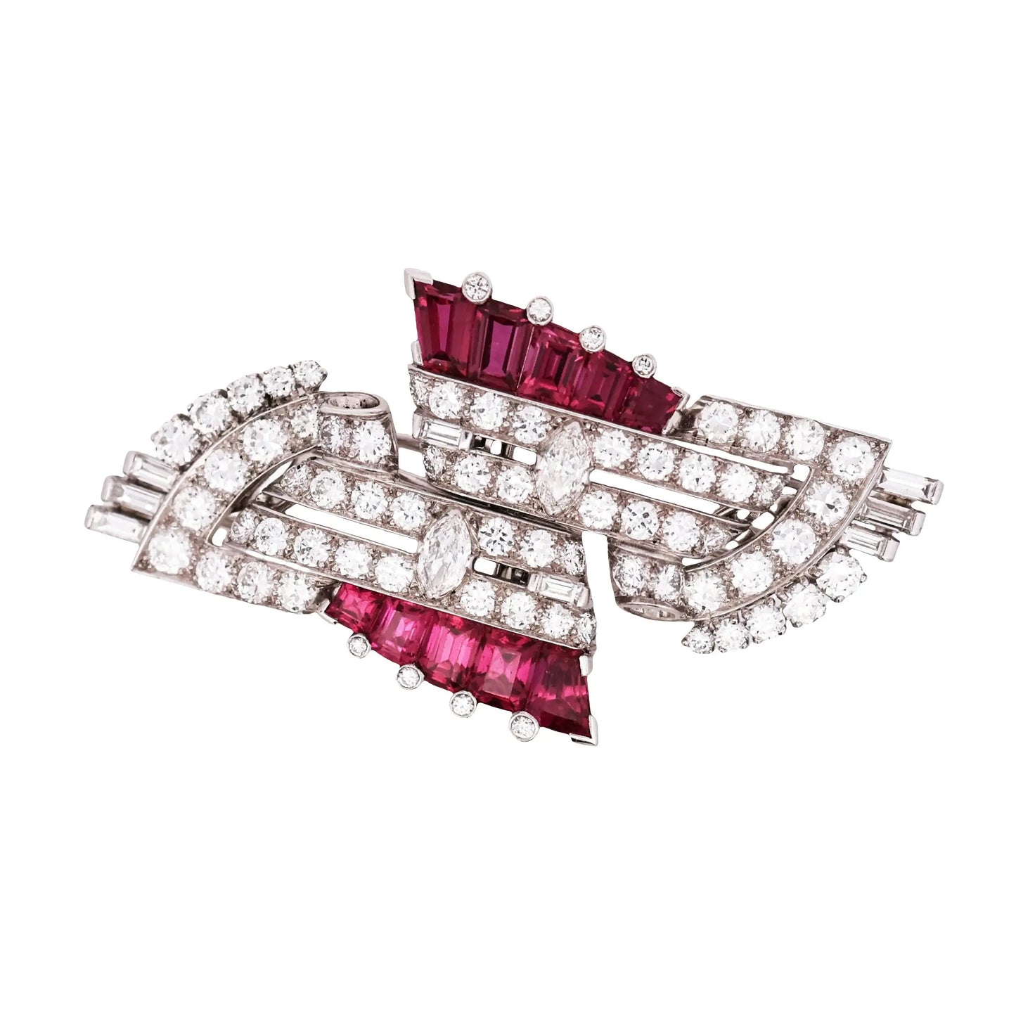 Oscar Heyman, Platinum Ruby Diamond Brooch Oscar Heyman