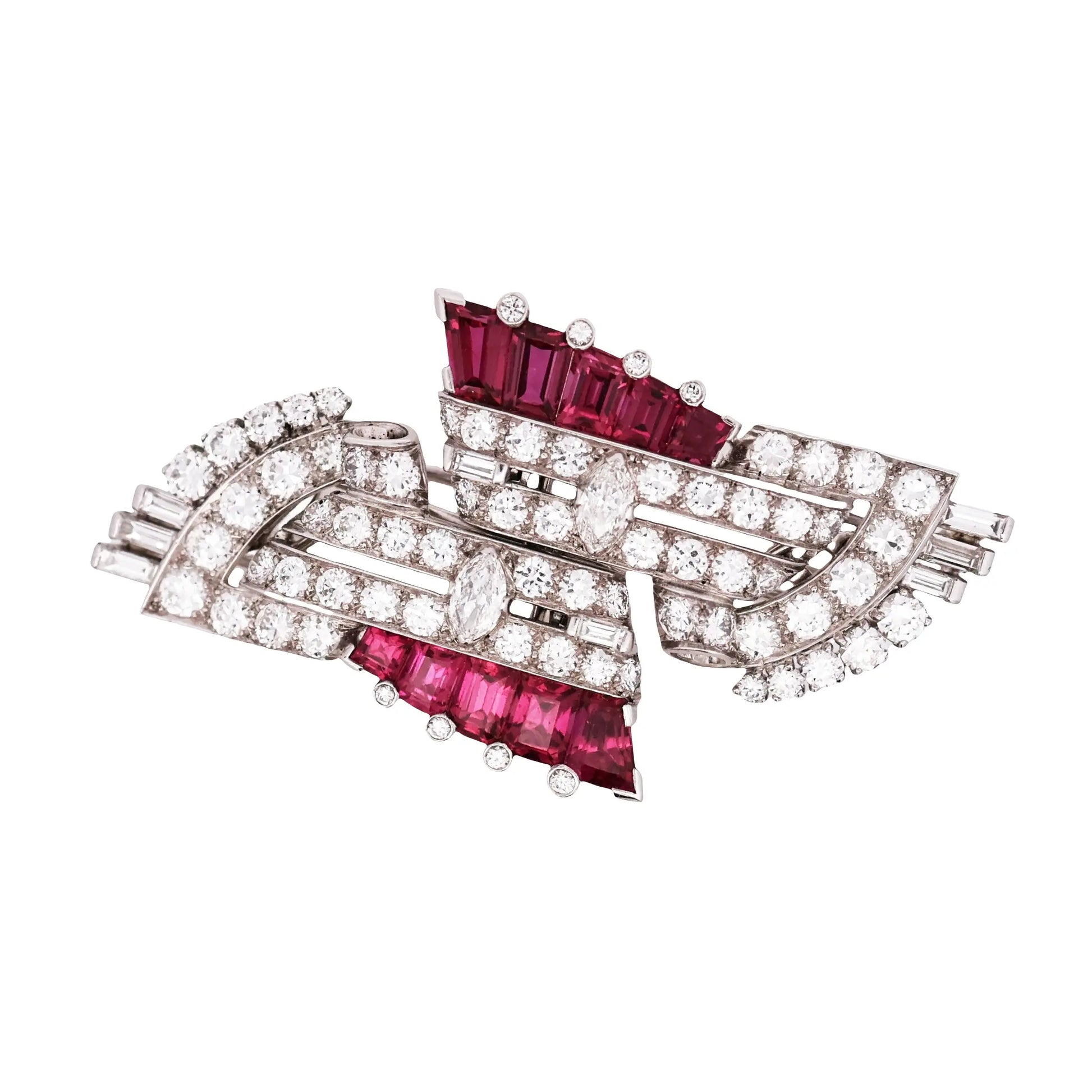 Oscar Heyman, Platinum Ruby Diamond Brooch Oscar Heyman
