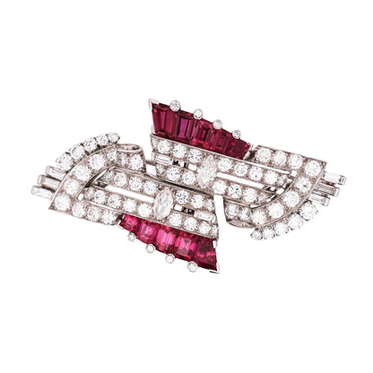 Oscar Heyman, Platinum Ruby Diamond Brooch Oscar Heyman