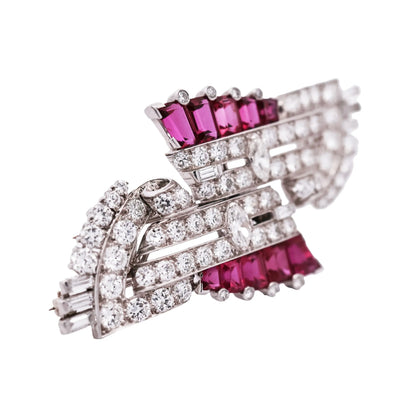 Oscar Heyman, Platinum Ruby Diamond Brooch Oscar Heyman