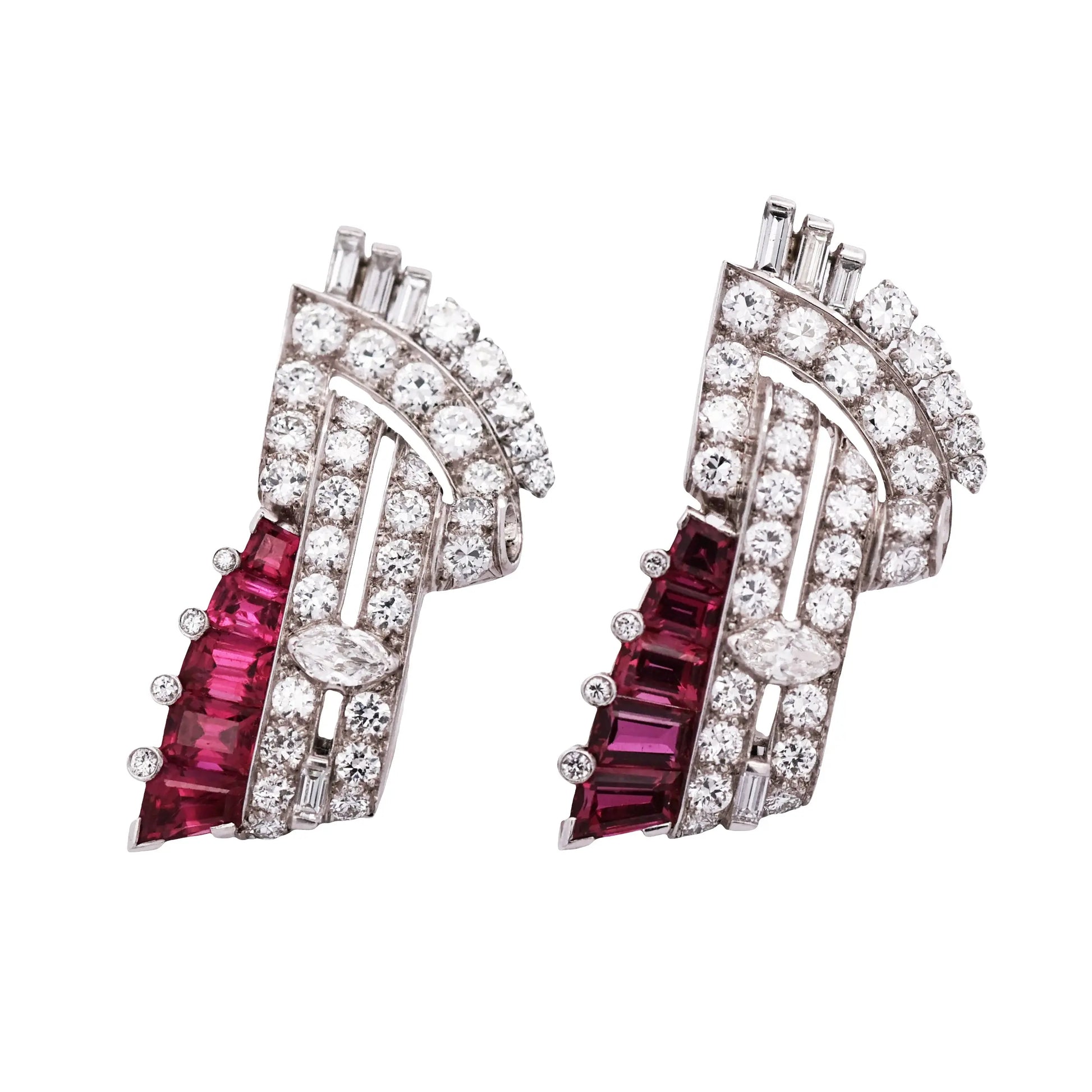 Oscar Heyman, Platinum Ruby Diamond Brooch Oscar Heyman