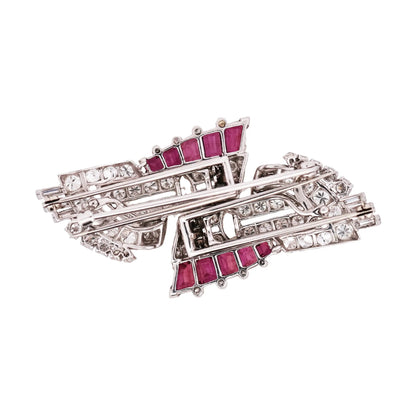 Oscar Heyman, Platinum Ruby Diamond Brooch Oscar Heyman
