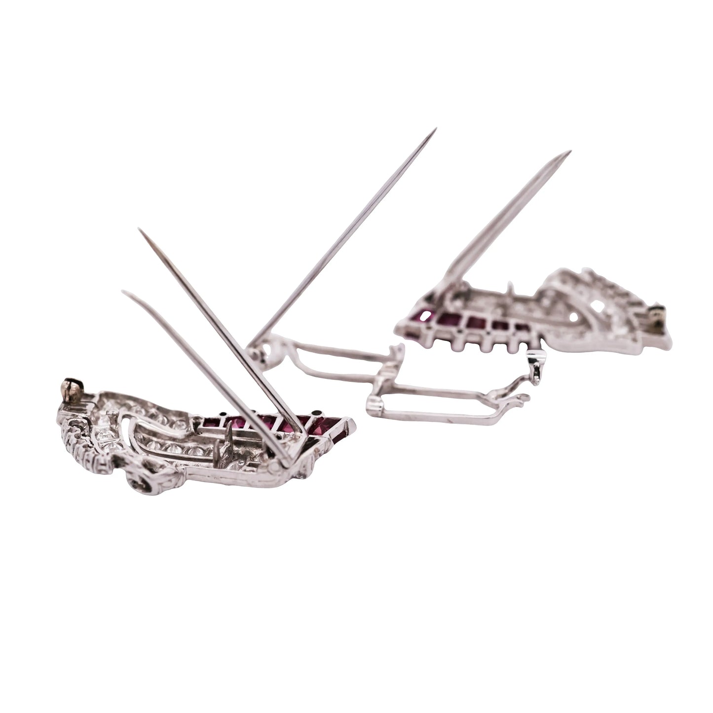 Oscar Heyman, Platinum Ruby Diamond Brooch Oscar Heyman